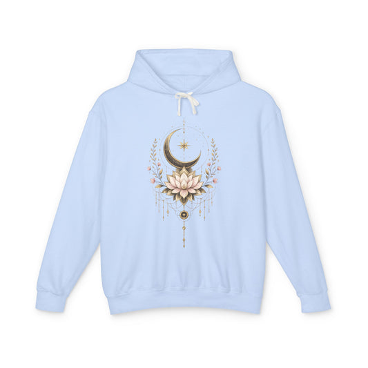 Lotus Moon Hoodie — Boho Crescent Moon & Lotus Floral Graphic Hoodie